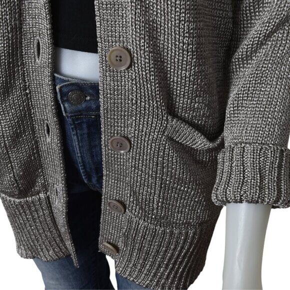 Banana Republic Metallic Chunky Knit Long Cardigan Sweater Champagne Size Small - Picture 9 of 15
